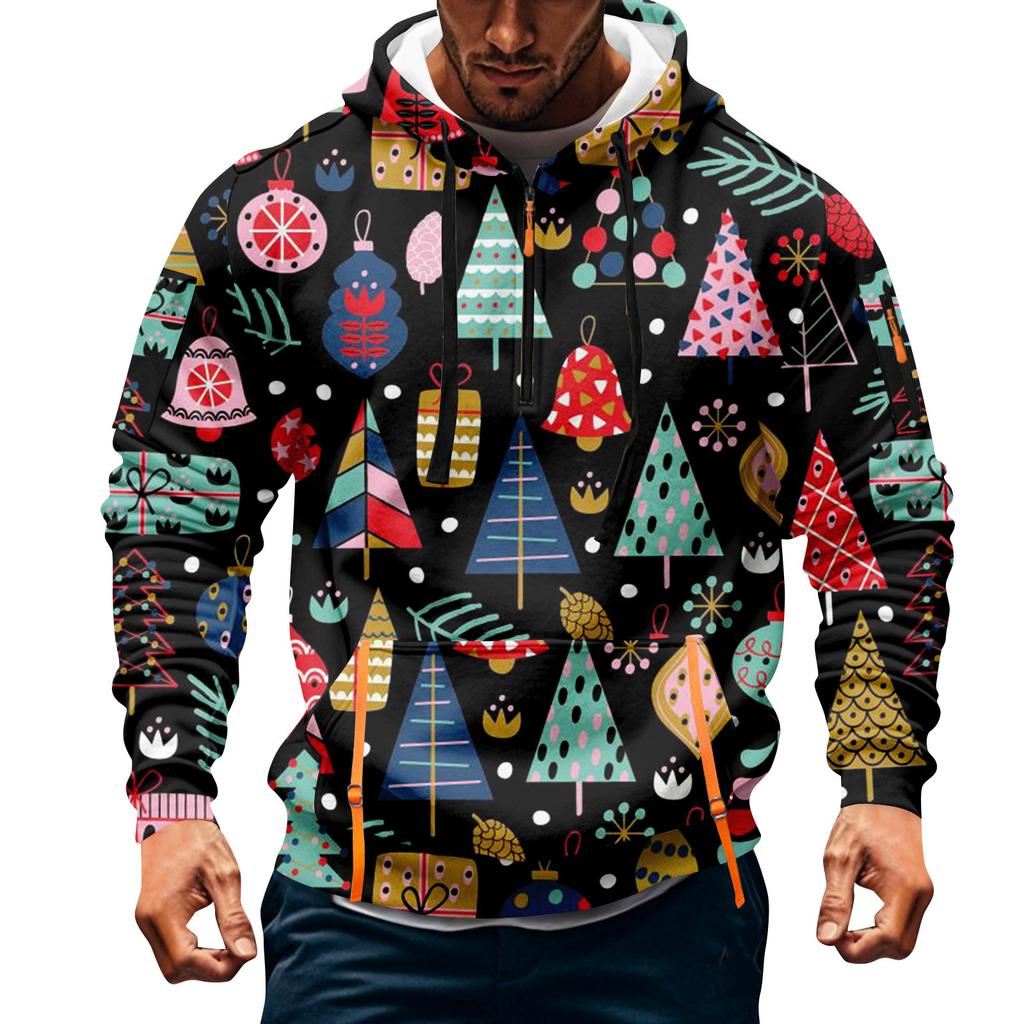 Мужская толстовка с капюшоном на молнии до середины, повседневная спортивная с рождественским принтом