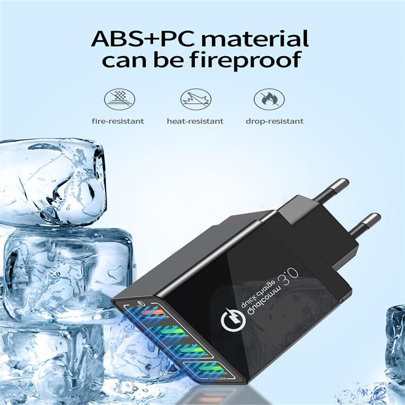 3.1A 4 Ports EU/US Plug USB Charger Fast Charge QC 3.0 Phone Charger for iPhone Samsung Xiaomi Charging Adapter