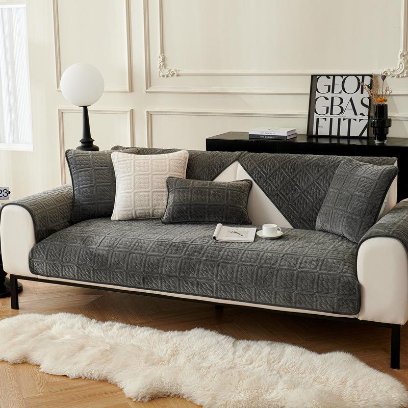 Winter Sofa Cushion Plush Non-Slip Thickened Sofa Cover Soft Sofa Cover Universal Solid Color Wheat Field Couch Cover Pillowcase