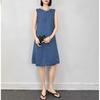 Women's Blue Patchwork Denim Boat Neck Summer Dress