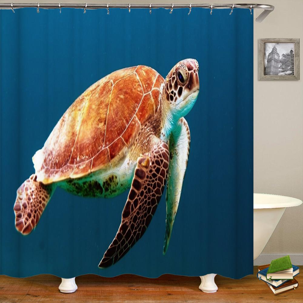 Cartoon Dolphin Shower Curtain Waterproof Home Decoration Curtain Ocean Sea Beach landscape Printed Bathroom Curtain With Hooks