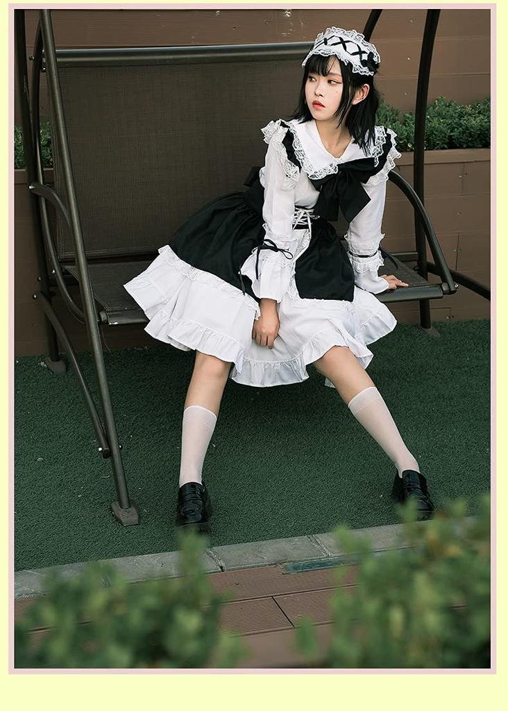 Одежда для горничной Косплей Длинный рукав Платье для горничной Черное Выше колена Готическая Лолита Черное [Lady Lazy] (M)