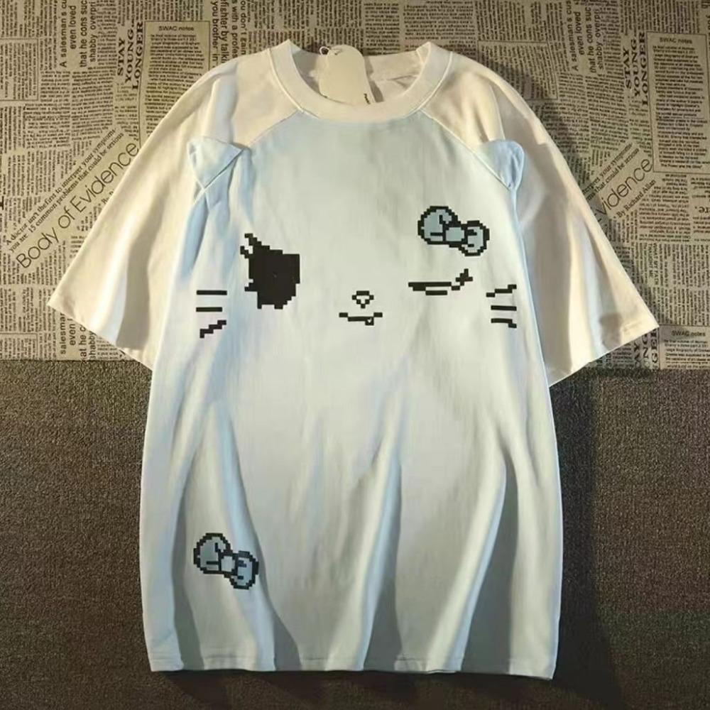 Футболка контрастного цвета Y2k Aesthetic Harajuku Vintage Skull Tops Women Kawaii Print Casual Loose Fairy Grunge Streetwear Tops