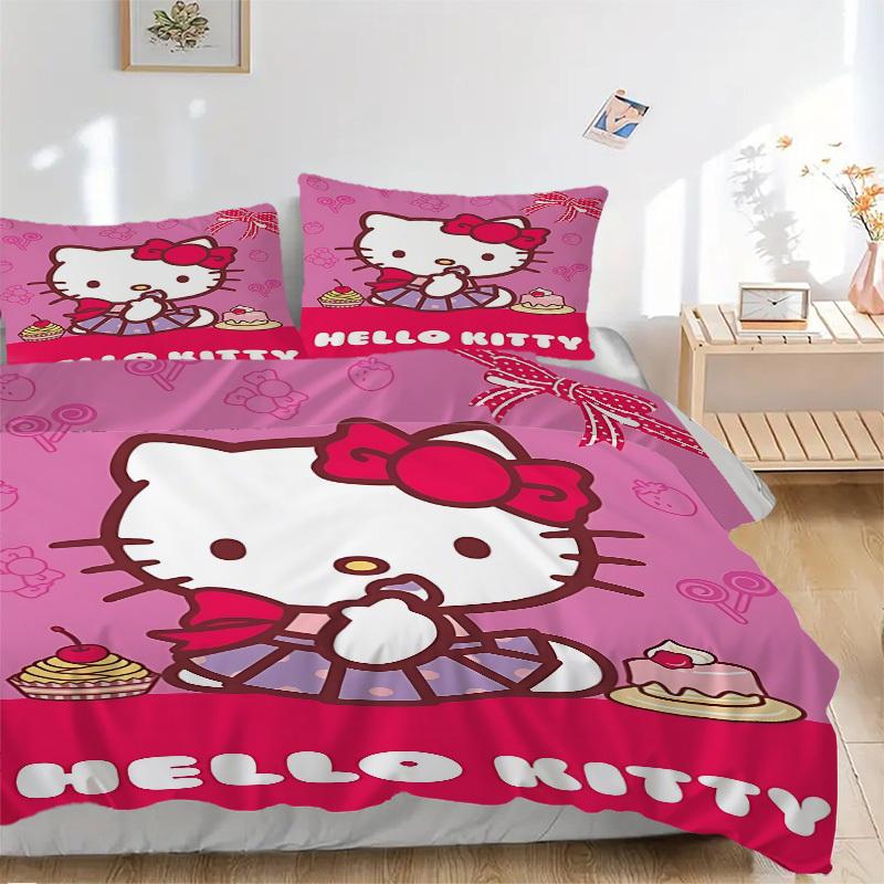 3pcs Hello Kitty Cover Set, 1 Cover + 2 Pillowcases (No Insert), Bedding for All Seasons, Bedding,Bedroom Decor yy250922072