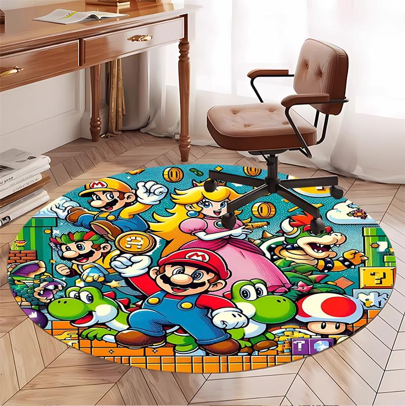 Super Mario Pattern Round Rug, Indoor/Outdoor Mat, for Picnic, Gameroom, Bedroom, Office, Living Room, Home Decor Carpet, Birthday Gift