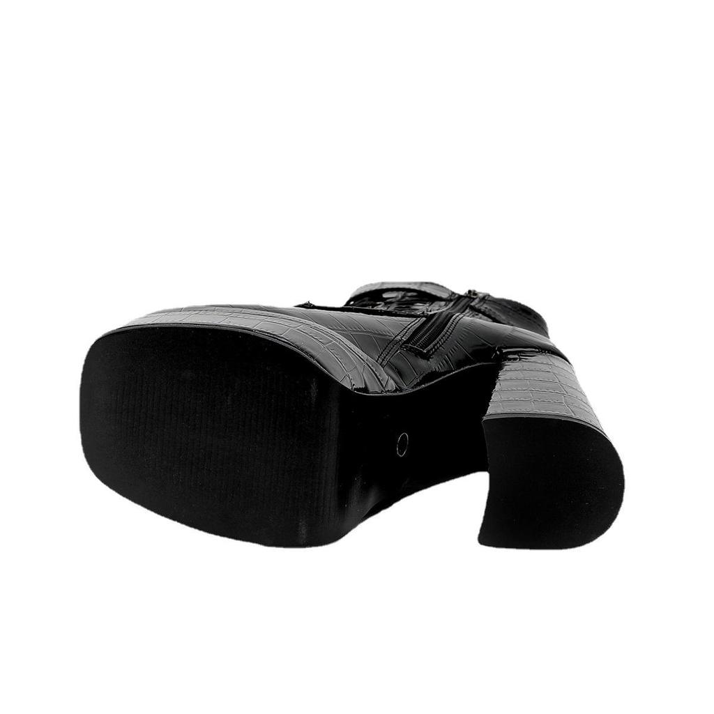 Woman Platform Boots Belt Buckle Mid Calf Boots Cool Super High Heel Boots Thick Heel Zipper Shoes