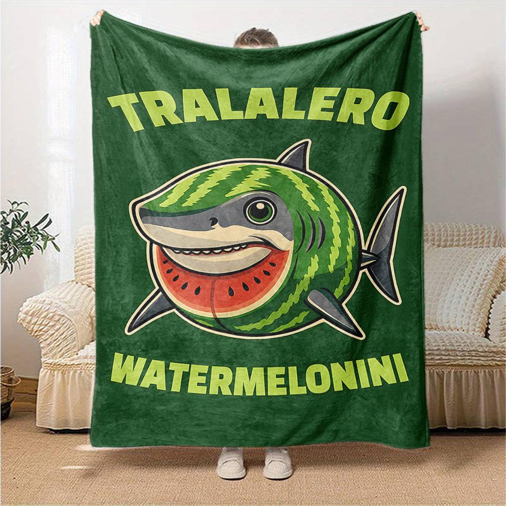 1 шт. Плед Watermelonini Tralalero Мягкий Фланелевый, Уютный Всесезонный Полиэстер, Идеально для Дома, Офиса