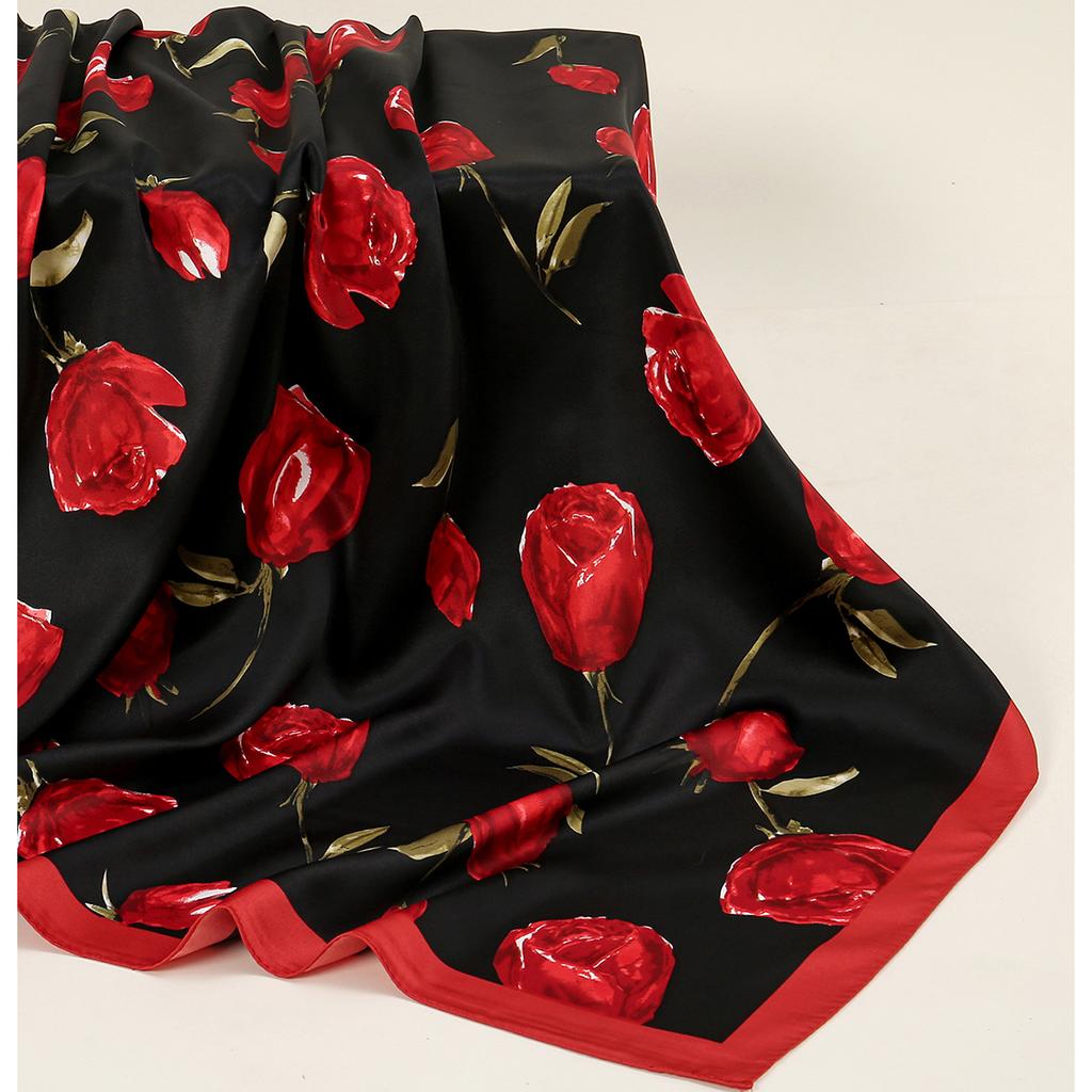 Летняя Повседневная Квадратная Бандана-Хиджаб с Принтом Роз, Атласный Шелковый Платок для Мусульманской Женщины, Повязка на Голову, Женские Платки, Повязка на Голову 85*85 см