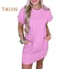 Women's Short Sleeve T-shirt Dress Casual Crew Neck Short Dress with Pockets Summer Mini Shift Dress