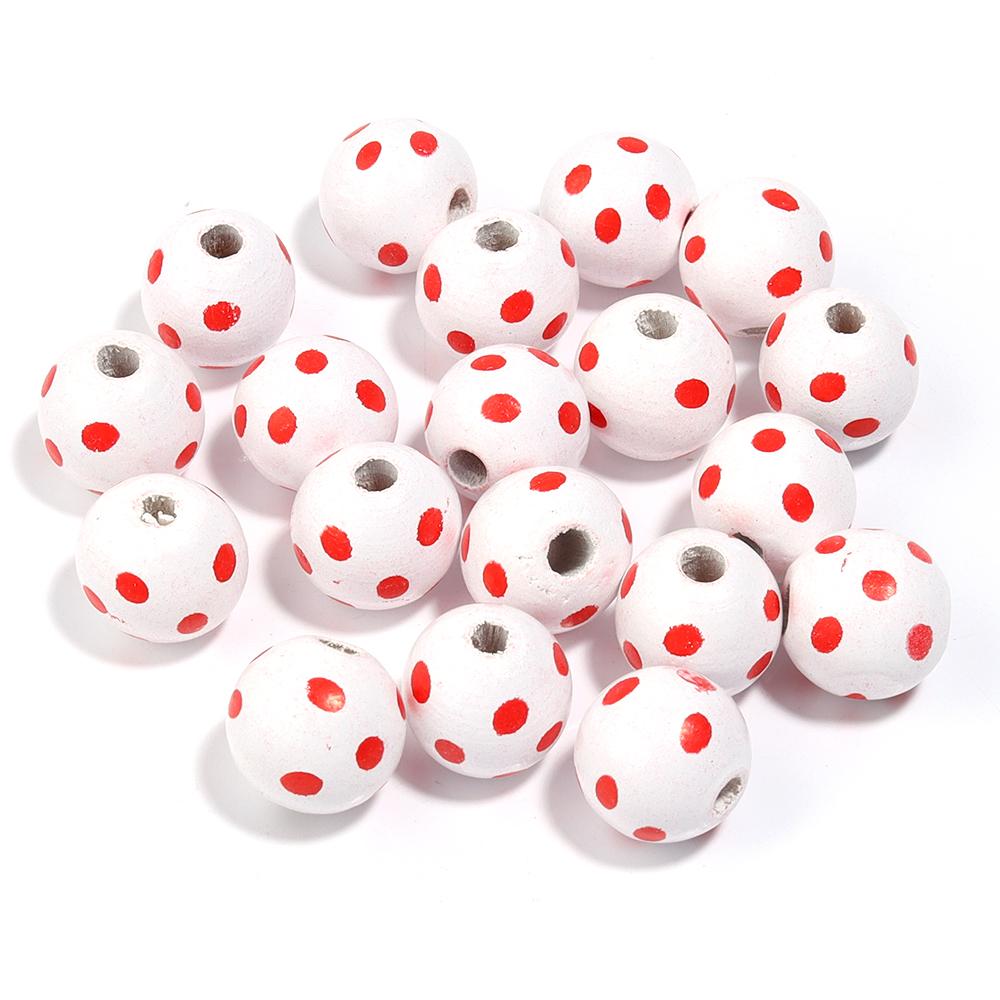 20Pcs 16mm Natural Wood Beads Colorful Stripe Heart  Printing Large Hole Round Beads DIY Craft Bracelet Kid's Toy  Accessories