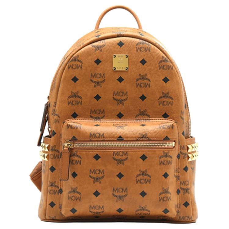MCM Stark Classic Monogram Double-Sided Studded Commuter Party Canvas And Leather Backpack Unisex backpack Brown Cognac MMKAAVE15CO001