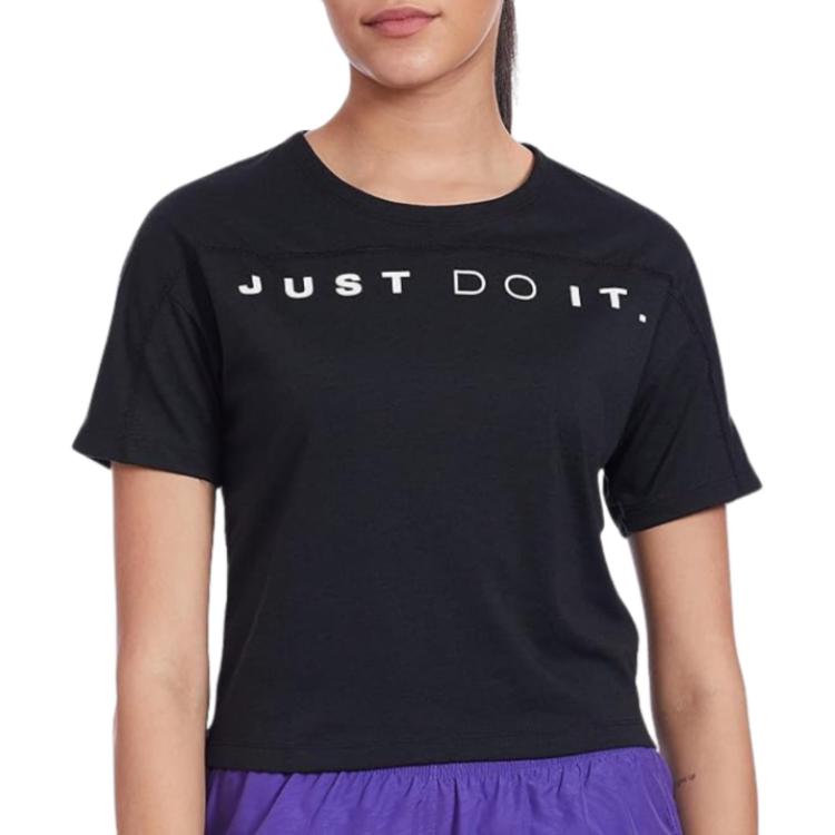 Nike Dri-FIT Sports Crew Neck Letter Pullover Short Sleeve T Shirt Women Tops Black CT6971-010