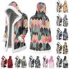 Unisex Casual And Fashionable Plush Collar Hooded Long Sleeved Floral Gradient Printing Jacket