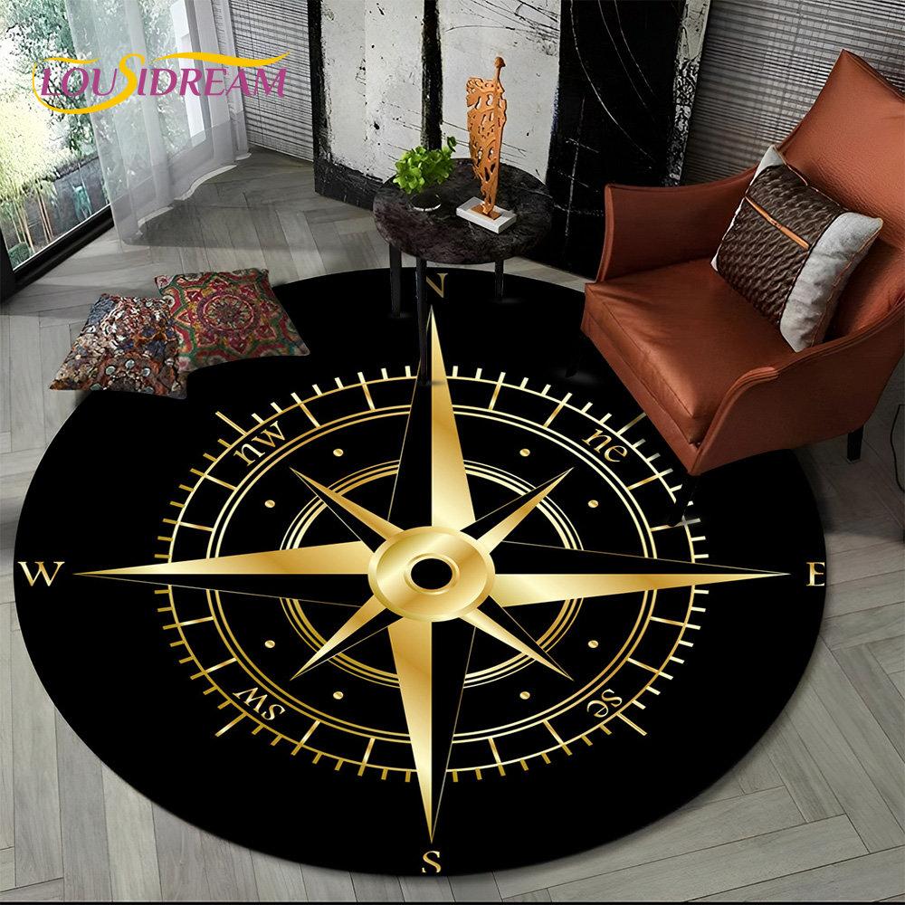 3D Ретро Серия Компас Круглый Ковер, Круглый Ковер для Гостиной Спальни Декор Подстилка Под Ноги Дивана Нескользящий Коврик для Пола Подарок