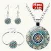 Hanmade для мужчин и женщин Мандала Цветок Время Ожерелье Браслет Серьги Украшения Креативный Стеклянный Кулон Ожерелье Винтажный Набор из 4 предметов