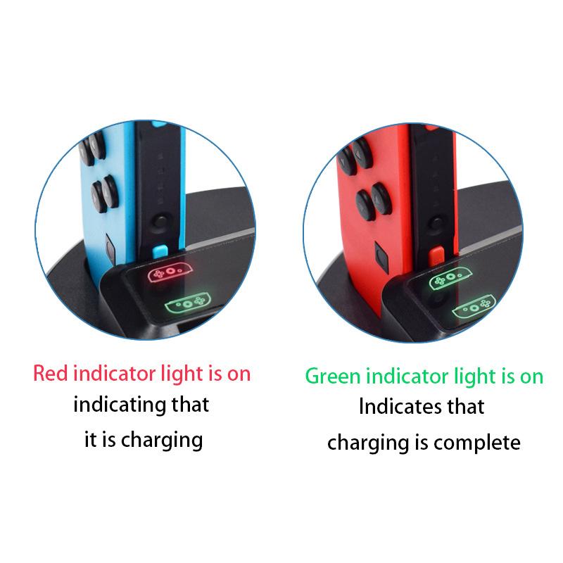 VAORLO Подставка для зарядного устройства 4 в 1 для док-станции Switch Joycon, зарядная станция со светодиодным индикатором, совместимая с игровыми аксессуарами Nintendo Switch