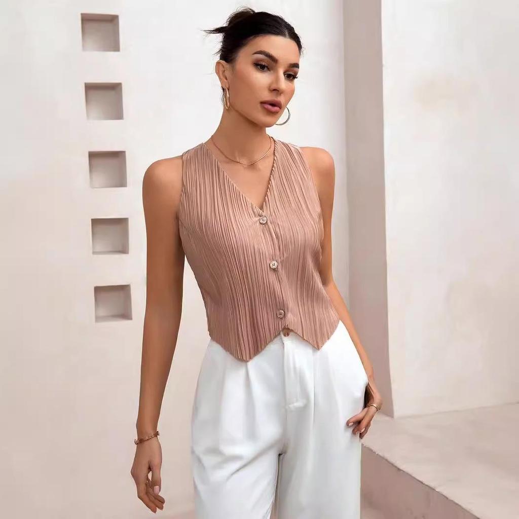 Женский кардиган без рукавов с V-образным вырезом в европейском и американском стиле 2024 года