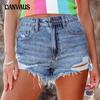 Ripped Denim Shorts Hand Worn Fringed Women's Denim Shorts
