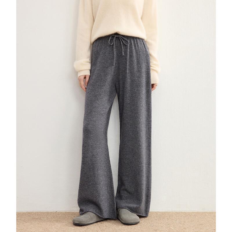 Shexi Women's 100% Wool High-Waisted Wide-Leg Knit Trousers