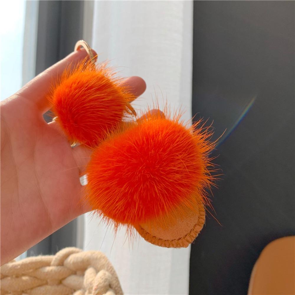 Брелок в форме туфель из меха норки, пушистый плюшевый кулон, изысканные мини-тапочки, кулон, украшение для ключей