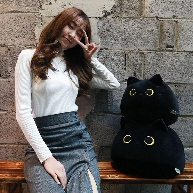Delightful Black Cat Plush Toy Soft And Huggable Stuffed Pillow For Little Ones