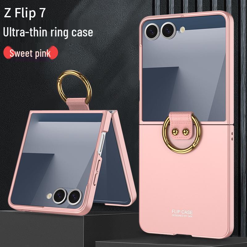 Samsung Z Flip 7 Ring Phone Case: Simple Folding Cover with Window, Cross-Border Compatible.