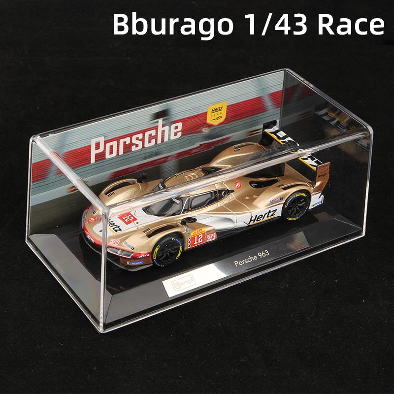 Ббураго 1:43 Porsche 963 №12 Hertz Team Металлическая модель гоночного автомобиля Diecast Гоночные транспортные средства Игрушка