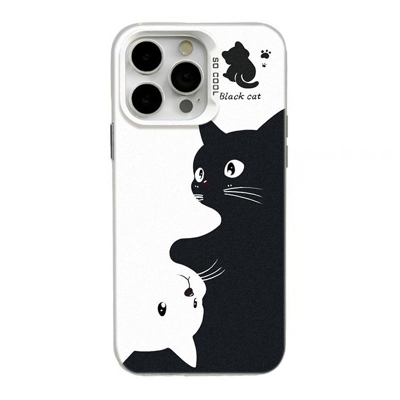 Черно-белая кошка Чехол для iPhone 17, Подходит для iPhone 14 Pro, 13, 16 Pro, для Apple 15 Pro Max, Серебристый цвет, Совместимость с трансграничной доставкой