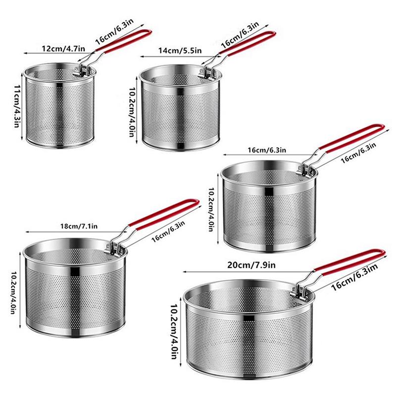 Сетка для жарки из нержавеющей стали Кухонная корзина для жарки Корзина для приготовления пищи Сковорода для жарки Масляный поддон Дуршлаг Ложка для лапши Дуршлаг Картофель фри