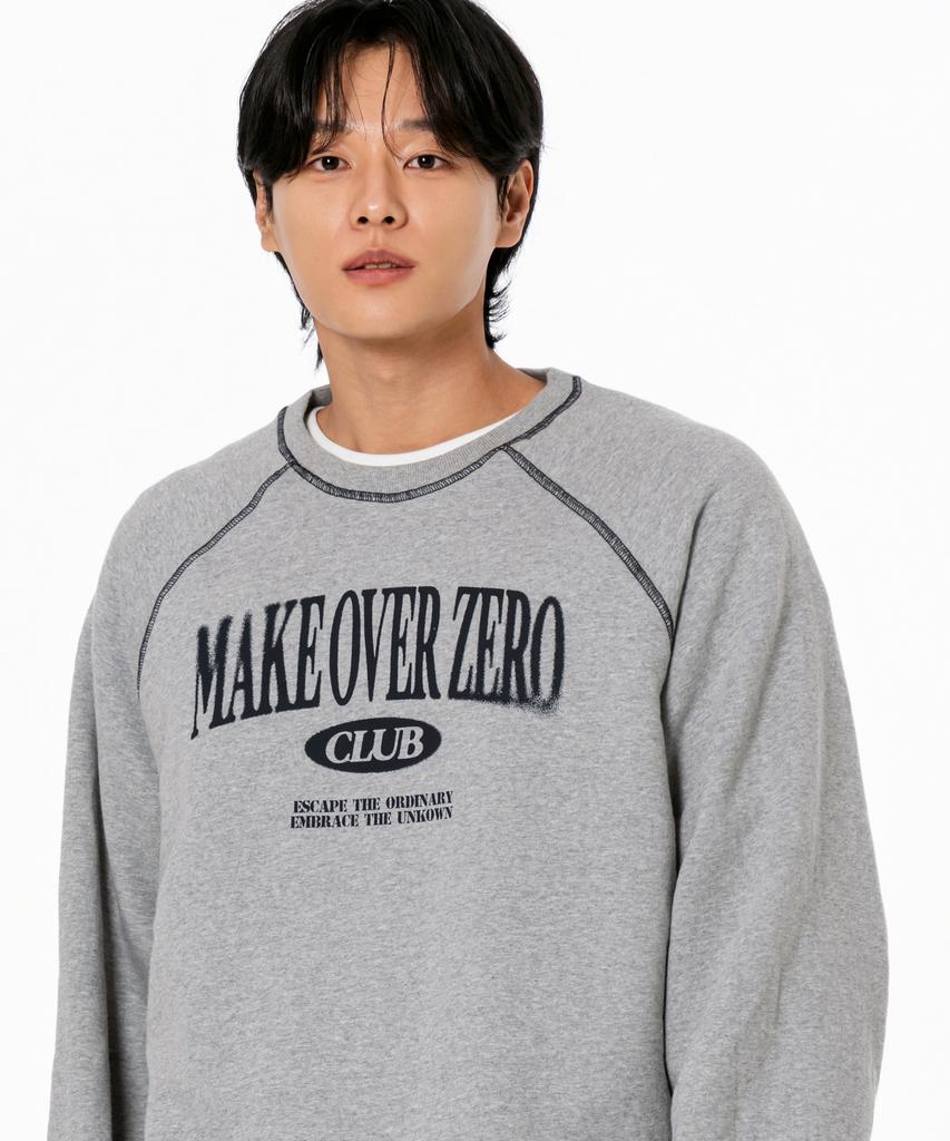 MOZMOZ [Set] Blurring Stitch Raglan Oversized Sweatshirt + Stitch Wide Training Pants Gray
