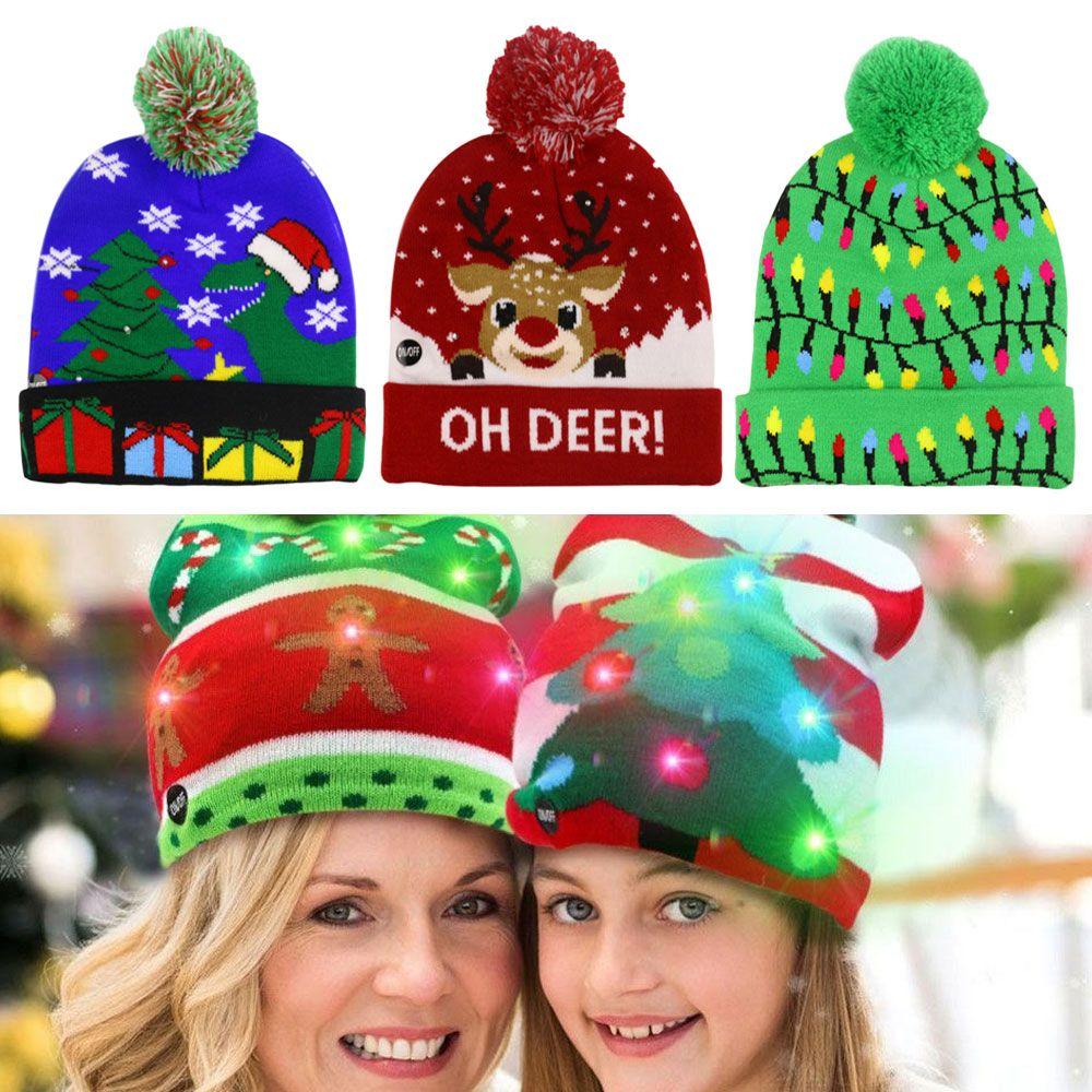 Christmas Gift Light Up Cartoon Christmas Hat LED Hat Sweater Beanie Knitted Cap