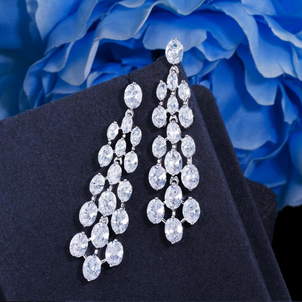 CMM Sparkling Cubic Zirconia Chandelier White Gold Color Drop Earrings