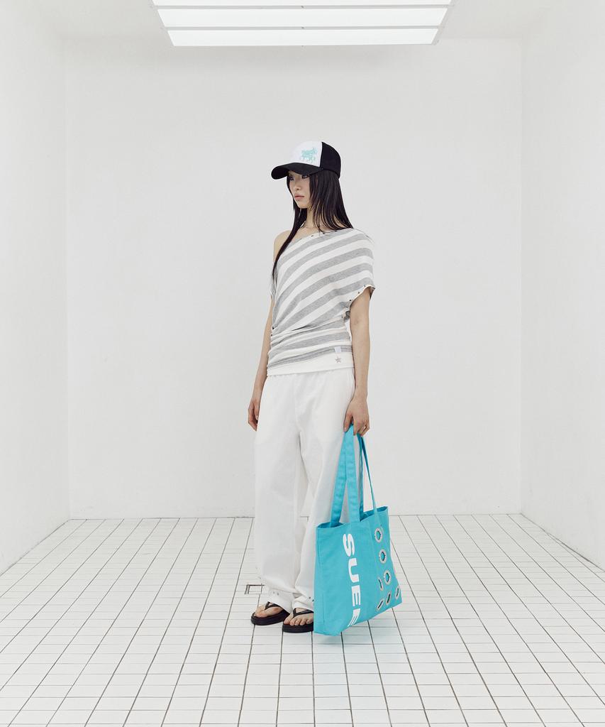 SETUP-EXE Stripe Eyelet Drape Top / White