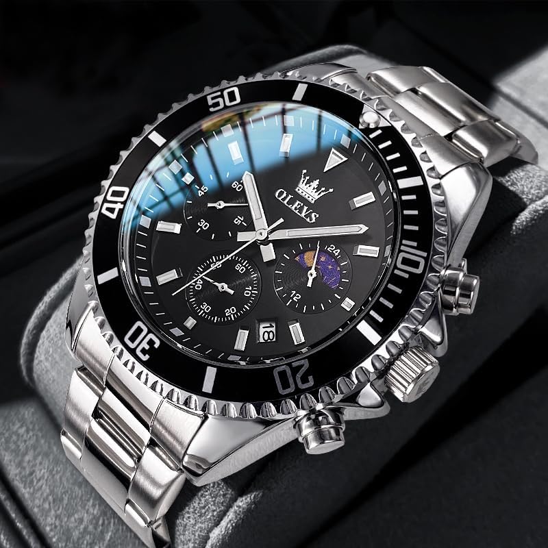 OLEVS Водонепроницаемые аналоговые кварцевые легкие и удобные для идеального дня с индикацией даты и дня недели мужские часы, читать, подарок отцу, (черный)