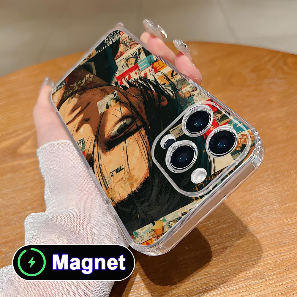 Прозрачный чехол AOT Eren Yeager из ТПУ с поддержкой Magsafe для iPhone 17 16 15 14 13 12 11 Air Pro Max Plus Mini, цветная крышка