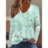 Women's Elegant V-Neck Marble Print Long Sleeve T-Shirt Soft Polyester Great for Autumn and Winter Casual Wear Floral Print Tops