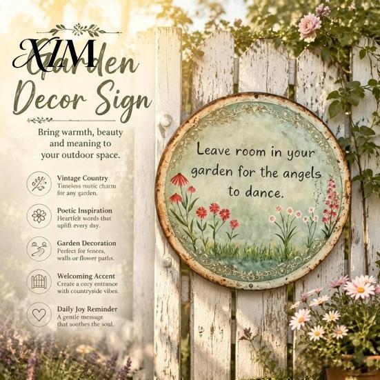 Vintage Metal Sign Round Garden Sign, Retro Distressed Iron Wall Decor, Weather Resistant Aesthetic Craft Art Plaque for Outdoor Courtyard Patio Fence