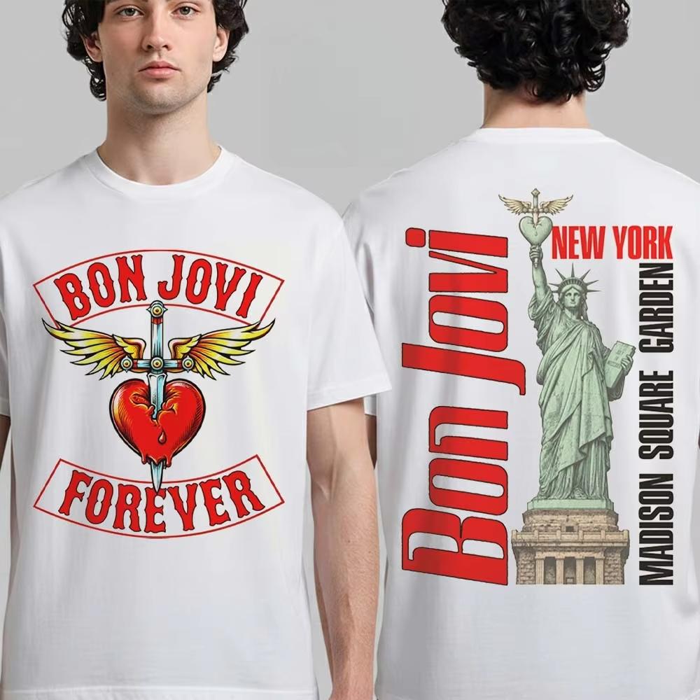 New Bon Jovi Forever 2026 Tour New Jersey Graphic T-Shirt, Y2K Style Unisex Summer Casual Popular T-shirt