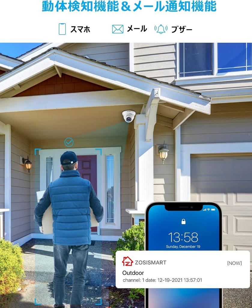 Система охранной камеры ZOSI 1080P с 5-мегапиксельным Lite 8-канальным регистратором, жестким диском 1 ТБ, 2-мегапиксельной купольной камерой безопасности, наружной, 4-х юнитами, обнаружением людей и транспортных средств с помощью искусственного интеллекта