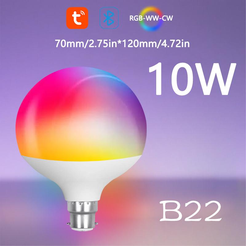 Умная светодиодная лампа Tuya Bluetooth 220 В 10 Вт 12 Вт Цоколь E27 B22 Светодиодная лампа RGB Управление через приложение Smart Life Пульт дистанционного управления Доступ к шлюзу