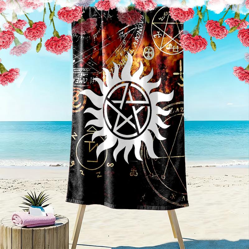 Pentagram Supernatural Print Beach Towel, Large Soft Quick Dry Towel for Beach Camping Swimming