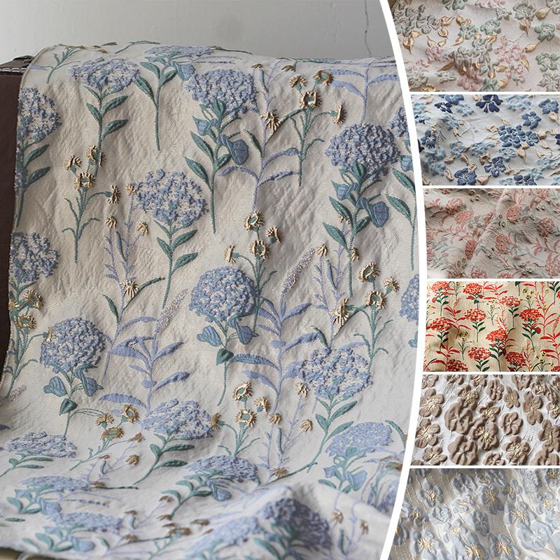 Синий одуванчик золотой шелковый жаккард ткань тиснение масляная живопись текстура пузырчатая ткань элегантный 3D жаккардовый цветочный ткань шитье