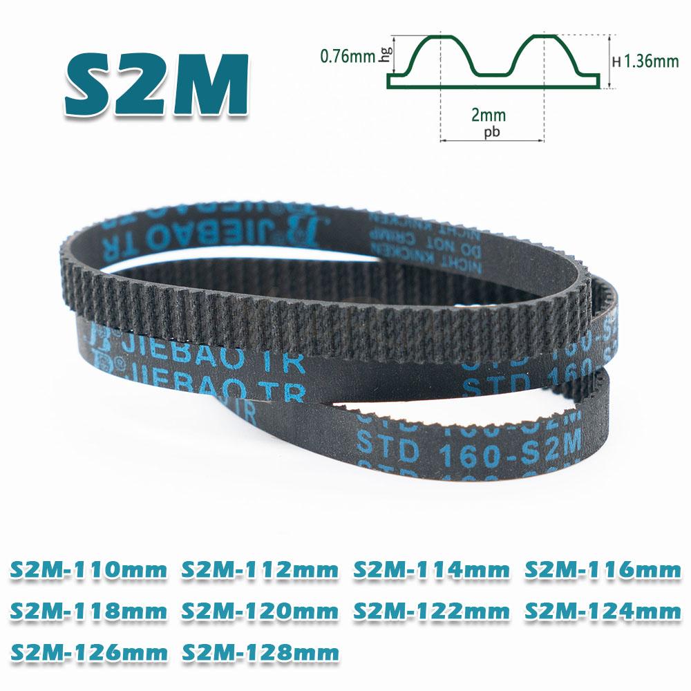 S2M Timing Belt Width 4~20mm Rubber Transmission Closed Loop Perimeter 110 112 114 116 118 120 122 124 126 128mm 2M CNC Drive