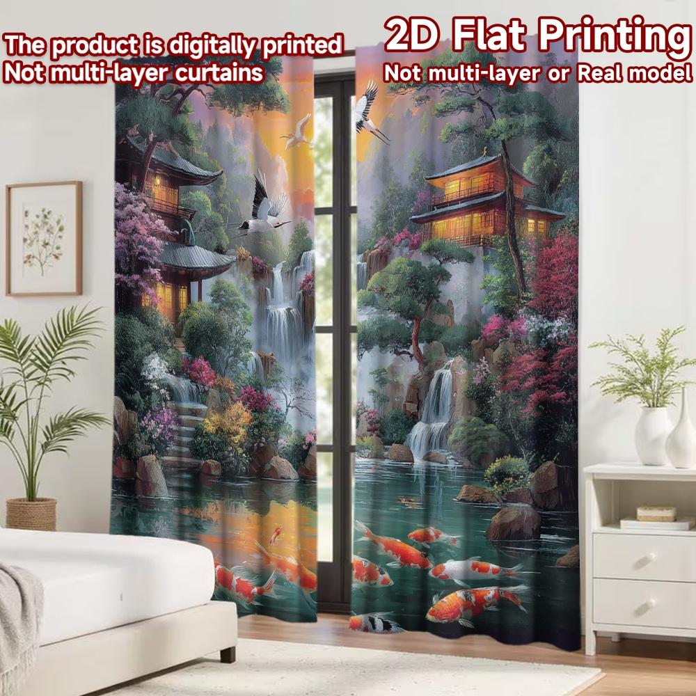 2D flat printing 2pcs Curtain Curtain Spring Waterfall Serenity Digital Printed Polyester Drapes Holiday Decorations Perfect for
