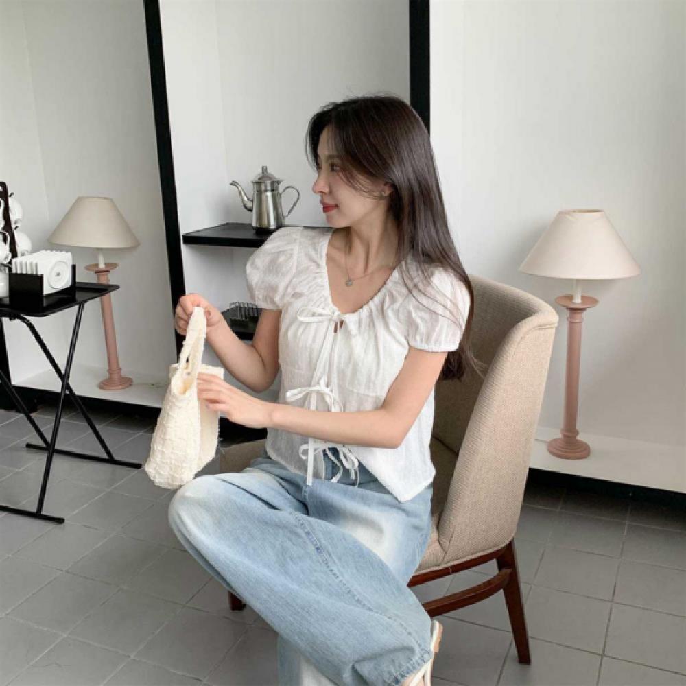 New ArrivalS Open Run Women S Lace Ribbon Strap Short Sleeve Cotton blouSe