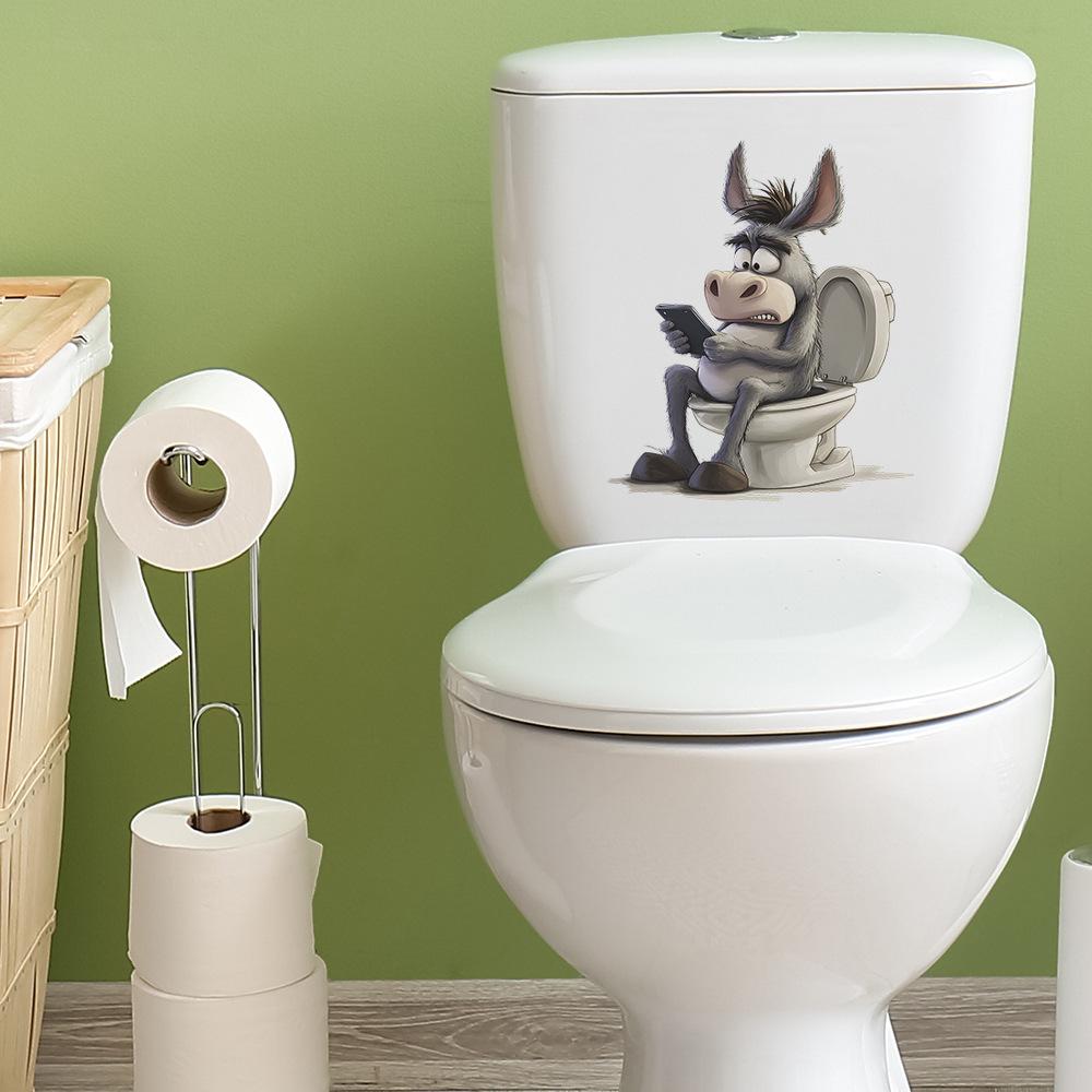 Quirky Donkey Playing with Mobile Phone Toilet Bathroom Decorative Wall Stickers