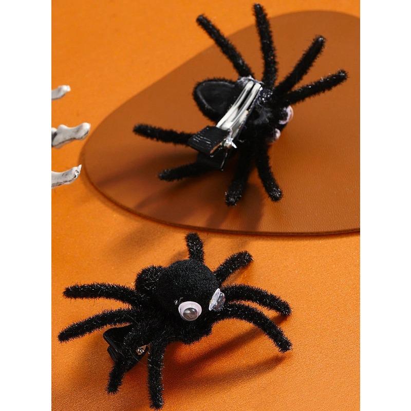 Набор заколок для волос «Пауки на Хэллоуин», Заколки-пауки и аллигаторы с флоком, Аксессуары для волос с пауками