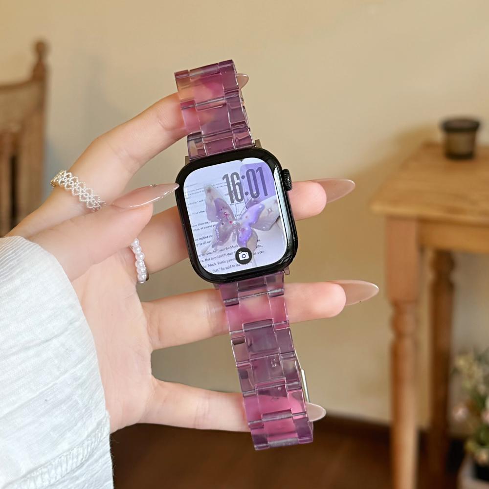 Marble Shell Pattern Resin Watch Band Butterfly Buckle Strap Compatible with Apple Watch Series 1–11 / SE / Ultra Fits 38–49mm