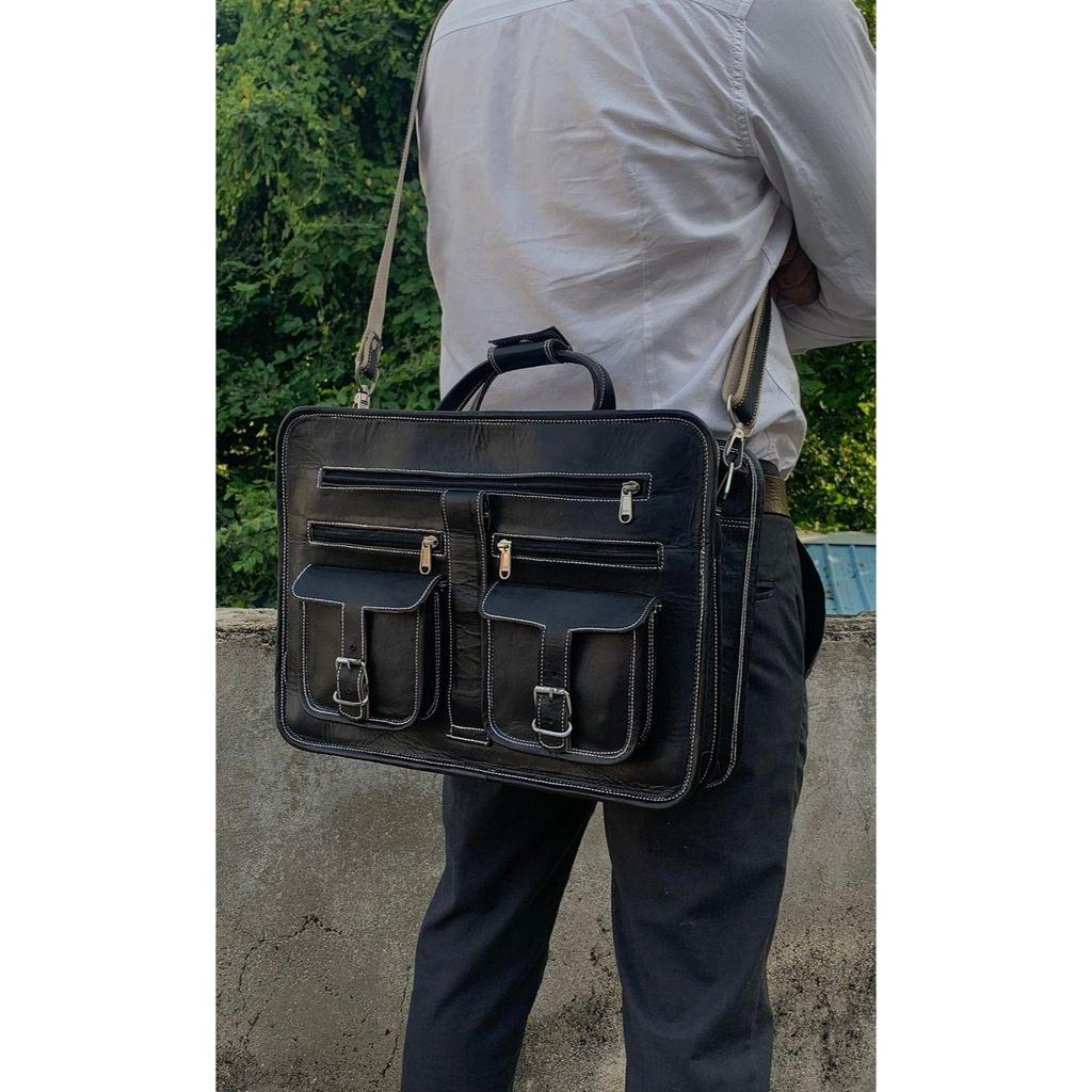 Leather Briefcase Men, Laptop Messenger Bags for Men and Women Best Office School College Satchel Bag Leather Office Bag for Men