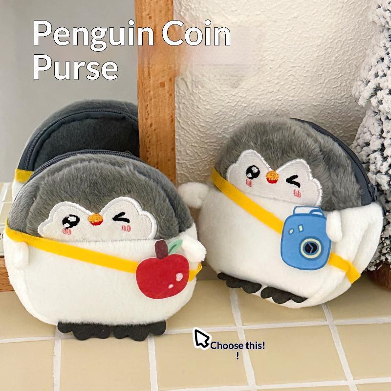 Soft Fluffy Plush Penguin Coin Purse Cartoon Keychain Holds Coins Zero Wallet Cute Mini Storage Bag Gifts For Kids Girls
